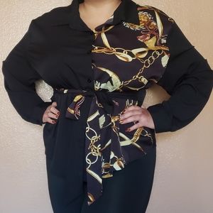 Shein Chain Print Tie Front Blouse - Size 3XL